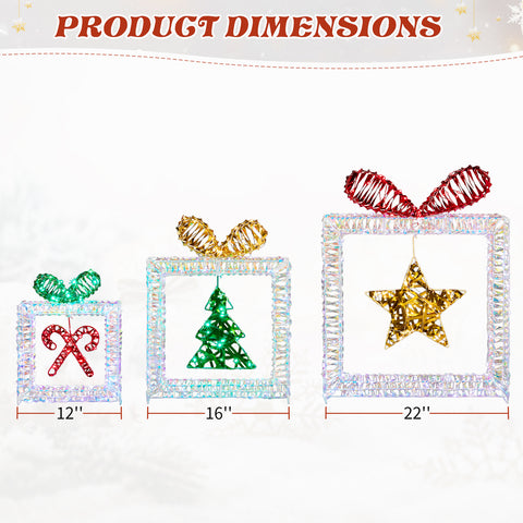 Set Of 3 Lighted Iridescent Cut-out Gift Box Christmas Decorations