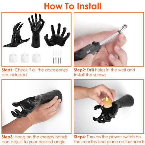 Creepy Reaching Hands With Lighted Candles Wall Mounted