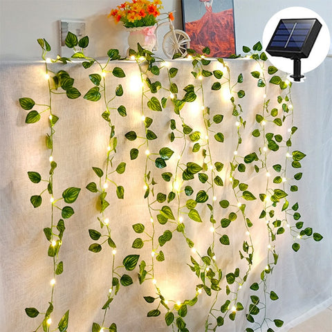Green Leaf Rattan Curtain Plant Leaves Colored Lantern Flashing