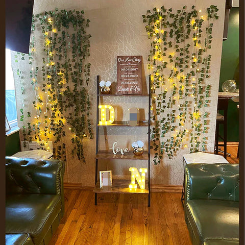 Green Leaf Rattan Curtain Plant Leaves Colored Lantern Flashing