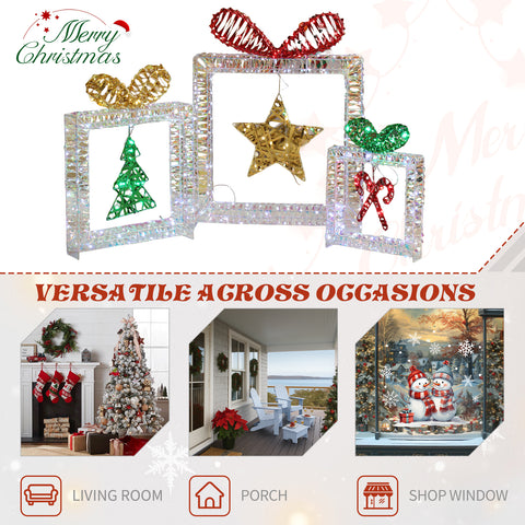 Set Of 3 Lighted Iridescent Cut-out Gift Box Christmas Decorations