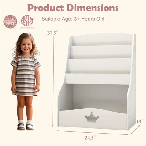 Kids 3-Tier Bookshelf & Toy Storage White - Open Compartment  Hidden Back Space