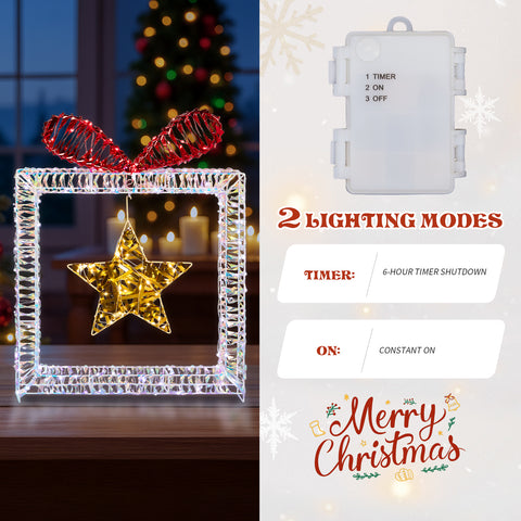 Set Of 3 Lighted Iridescent Cut-out Gift Box Christmas Decorations