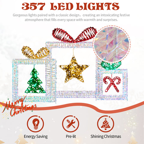 Set Of 3 Lighted Iridescent Cut-out Gift Box Christmas Decorations