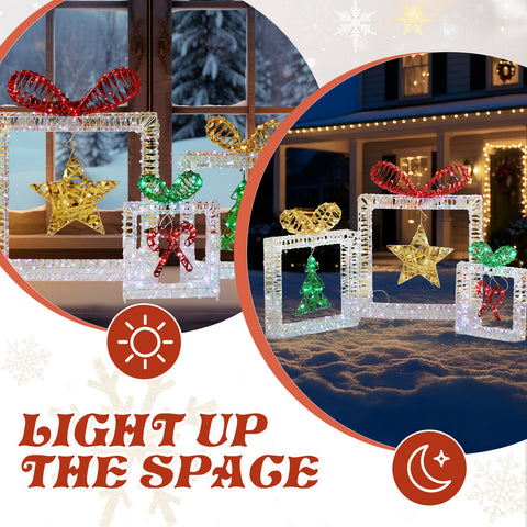 Set Of 3 Lighted Iridescent Cut-out Gift Box Christmas Decorations